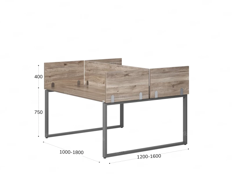 Бенч-система, 2 рабочих места, 5 ЛДСП экранов 1200x1400x750 RM169-4-12x14 Дуб Маувелла/Серый