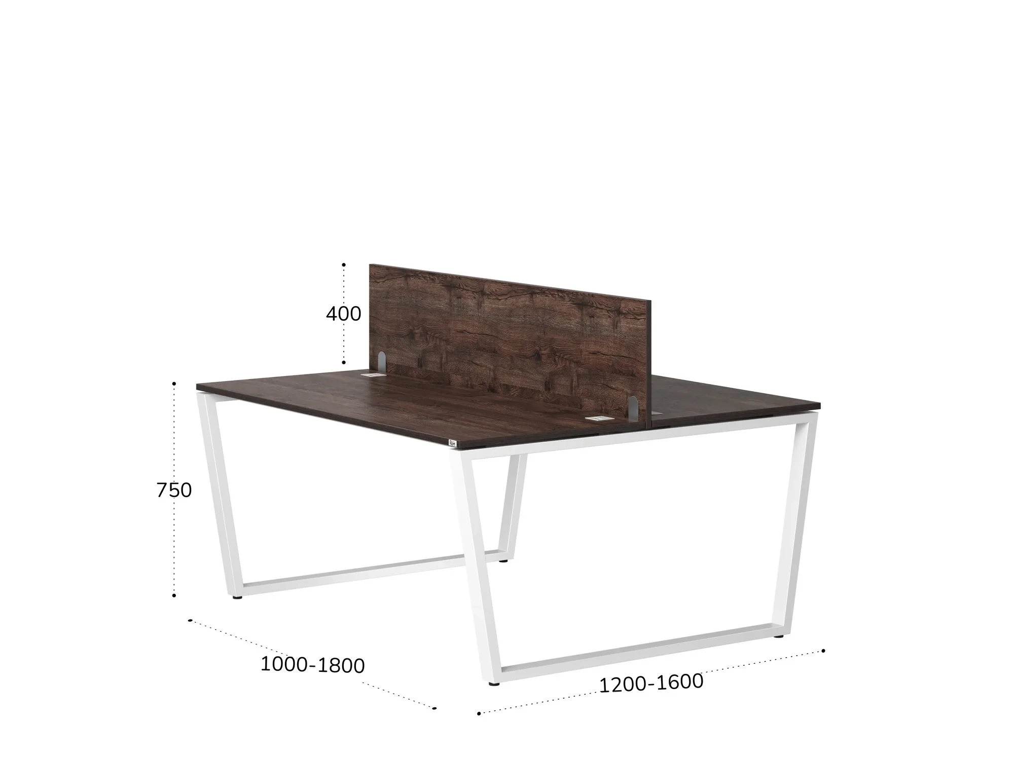 Бенч-система, 2 рабочих места, с одним экраном ЛДСП 1000x1400x750 RM172-2-10x14 Дуб Апрельский шоколад/Белый