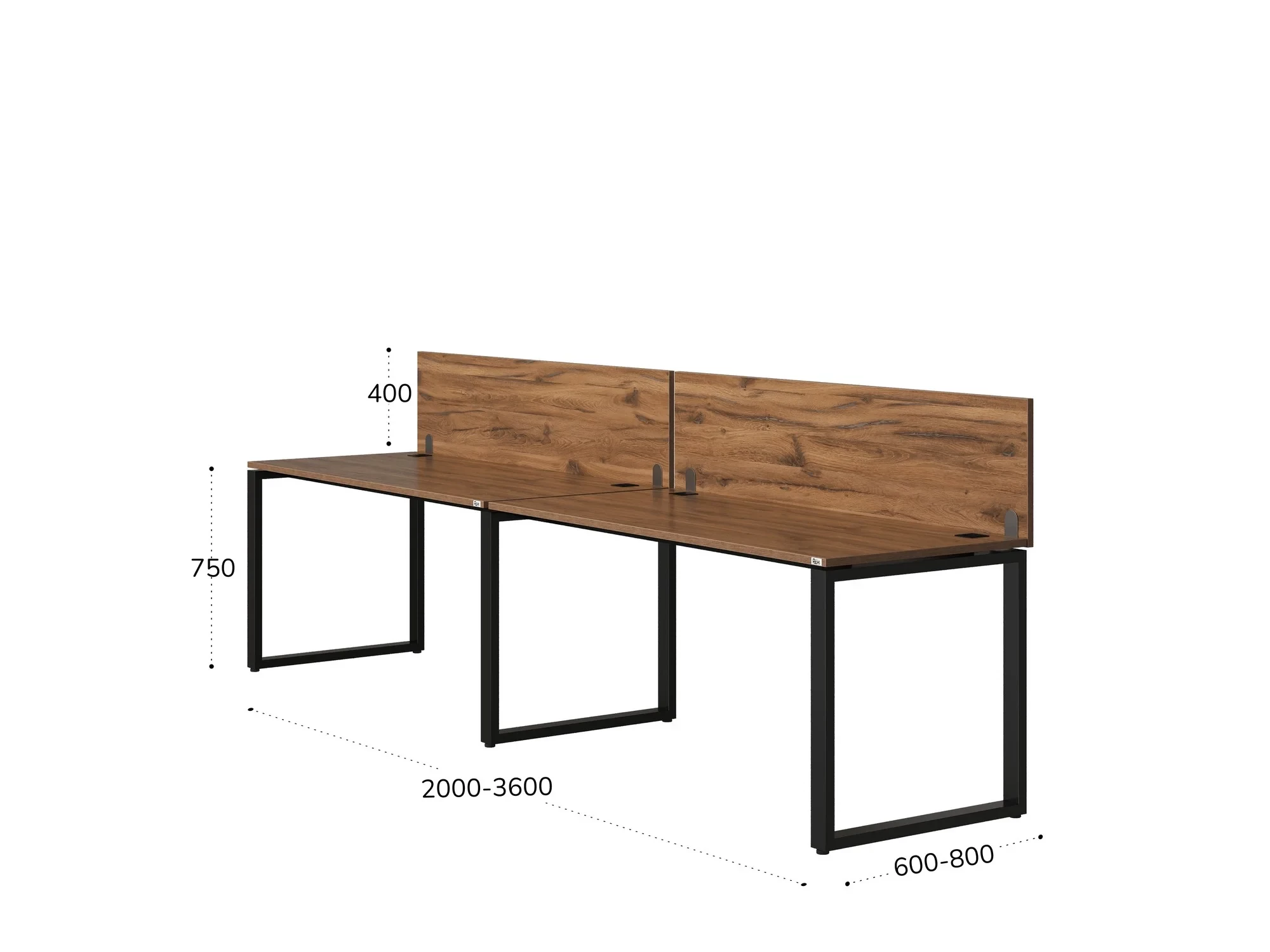 Бенч-система в 1 ряд, 2 рабочих места 2 ЛДСП экранов 3200x800x750 RM168-4-32x8 Дуб Юстус/Черный