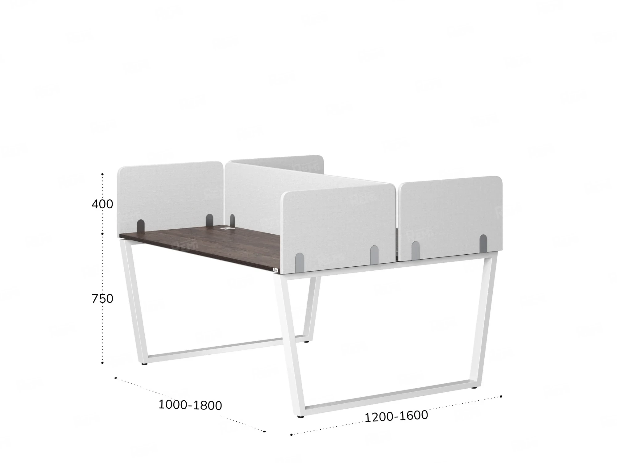 Бенч-система, 2 рабочих места, 5 тканевых экранов 1400x1200x750 RM172-3-14x12 Дуб Апрельский шоколад/Белый