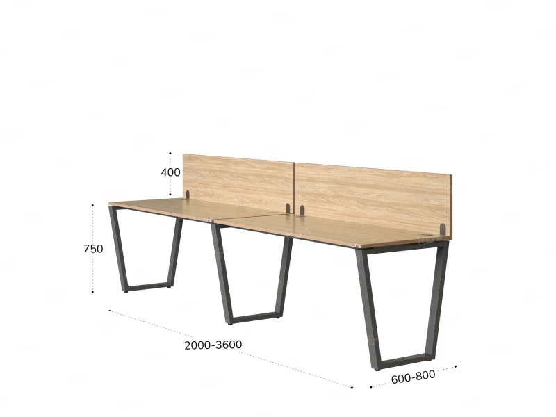 Бенч-система в 1 ряд, 2 рабочих места 2 ЛДСП экранов 2400x800x750 RM174-4-24x8 Вяз Швейцарский светлый/Серый