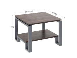 Журнальный стол с полкой 600x600x550 RM181-6x6 Дуб Апрельский шоколад/Серый