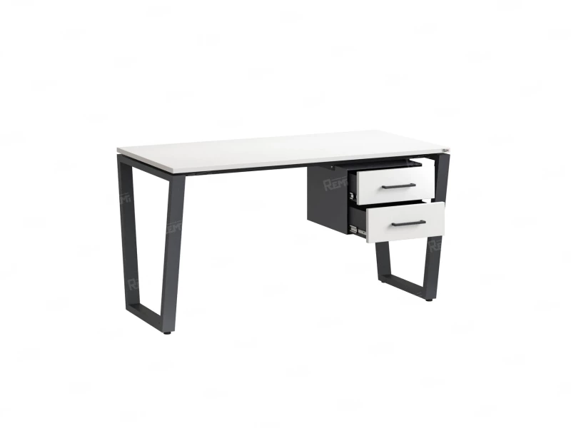 Стол прямой с подвесной тумбой 2 ящика, U-опора 2000x600x750 RM035-20x6 Белый/Серый