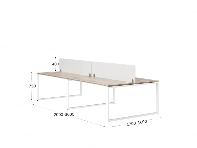 Бенч-система, 4 рабочих места, на О-образных опорах, 2 тканевых экранов 2400x1200x750 RM170-3-12x12 Дуб Маувелла/Белый
