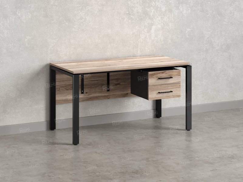 Стол прямой, подвесная тумба, ЛДСП экран, П-опора 1600x600x750 RM031-16x6 Дуб Маувелла/Черный