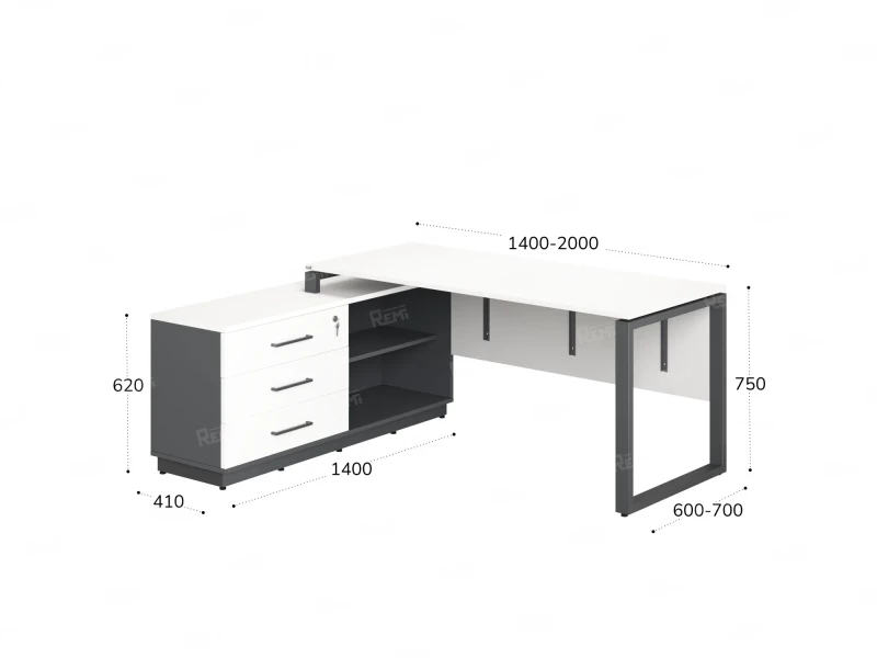 Стол прямой с тумбой L, ЛДСП экран, О-опора 1600x1400x750 RM013L-16x7 Белый/Серый