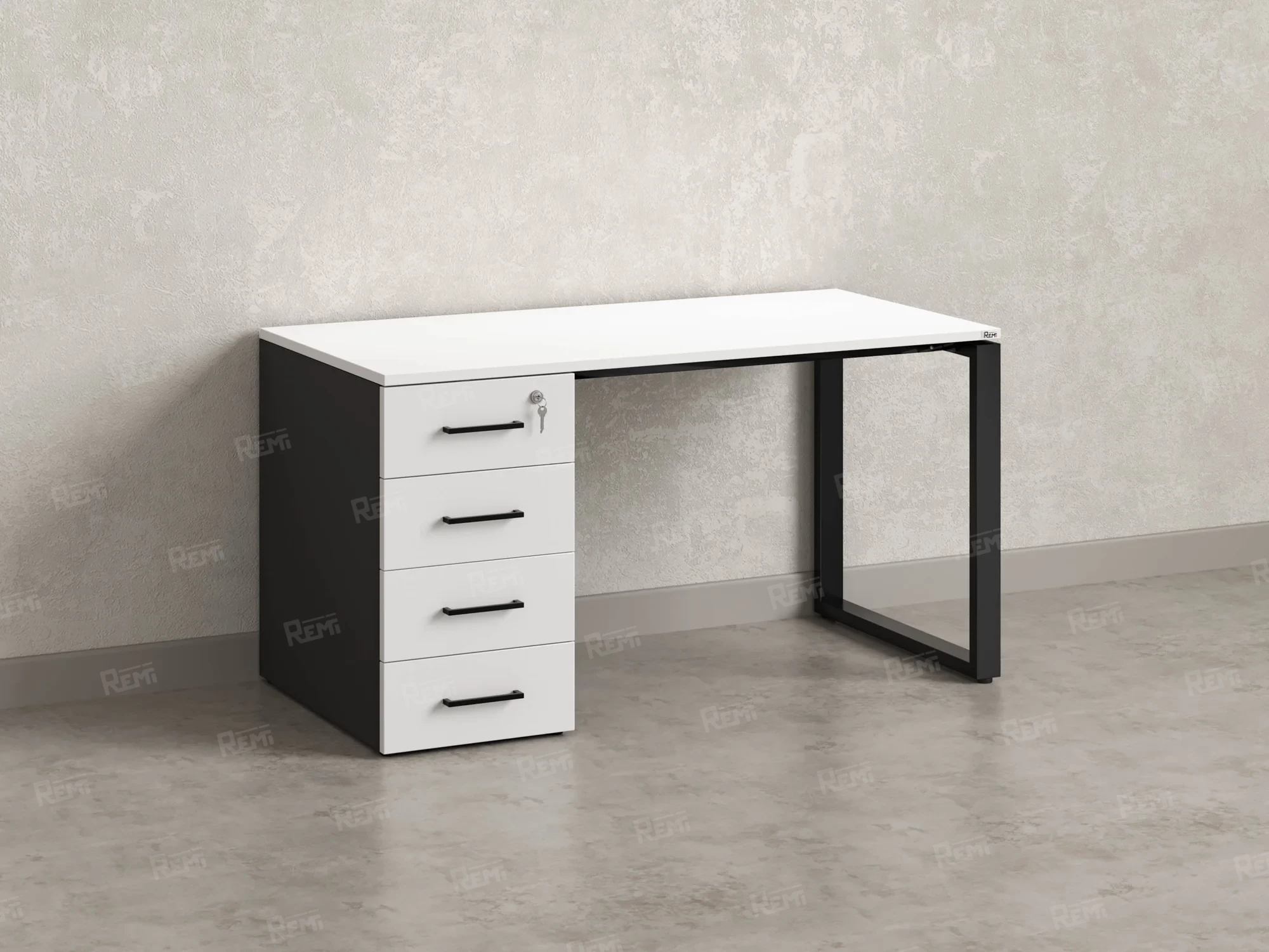 Стол прямой с тумбой на О-образных опоре, левый 1800x700x750 RM104-18x7 Белый/Черный