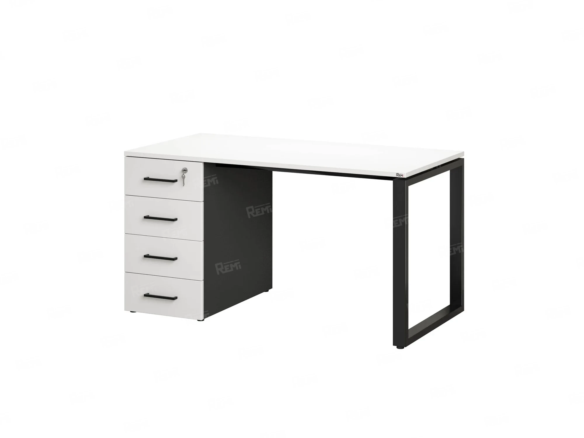 Стол прямой с тумбой на О-образных опоре, левый 1800x700x750 RM104-18x7 Белый/Черный