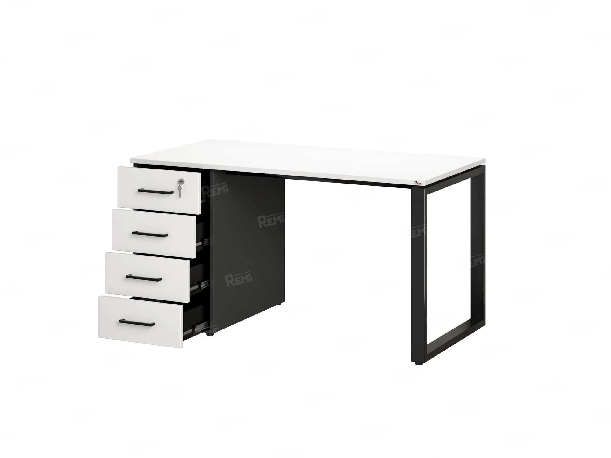 Стол прямой с тумбой на О-образных опоре, левый 1800x700x750 RM104-18x7 Белый/Черный