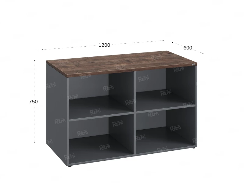 Стеллаж низкий, 4 ячейки 1200х600х750 RM146-12x6 Дуб Апрельский шоколад/Серый
