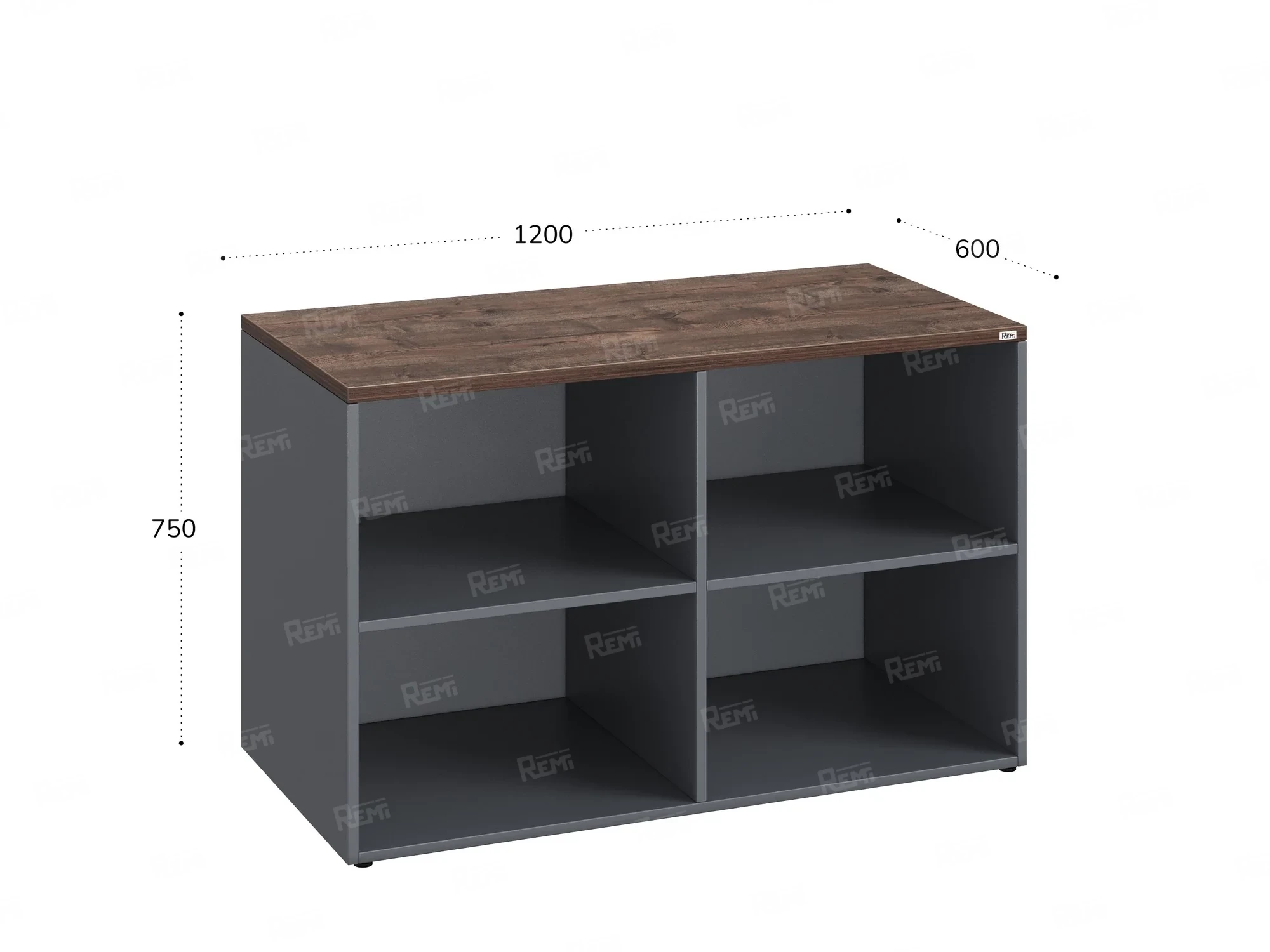 Стеллаж низкий, 4 ячейки 1200х600х750 RM146-12x6 Дуб Апрельский шоколад/Серый