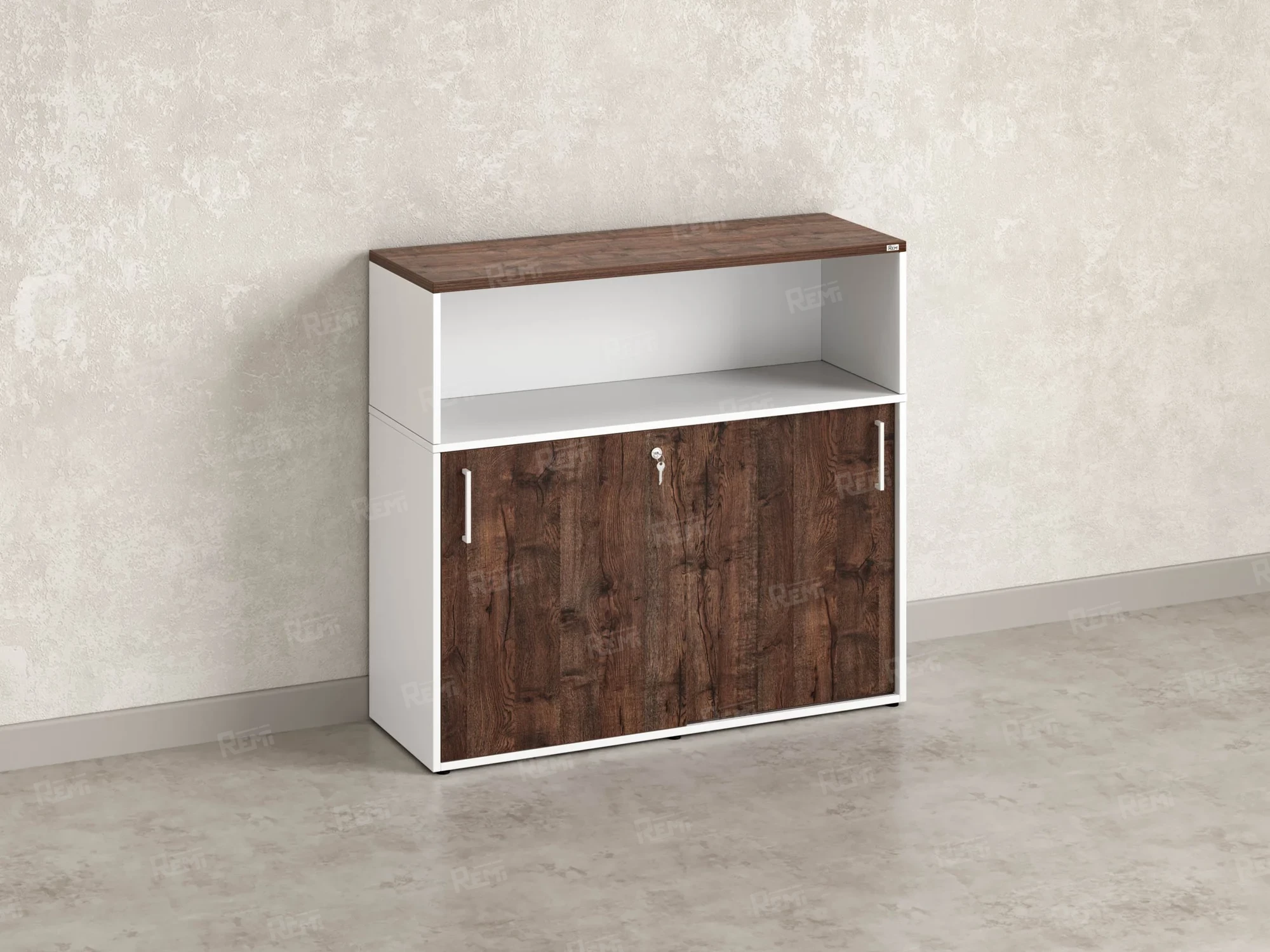 Шкаф-купе низкий, 2 полки с надстройкой, на регулируемых опорах 1200x420x1100 RM127-120x42 Дуб Апрельский шоколад/Белый
