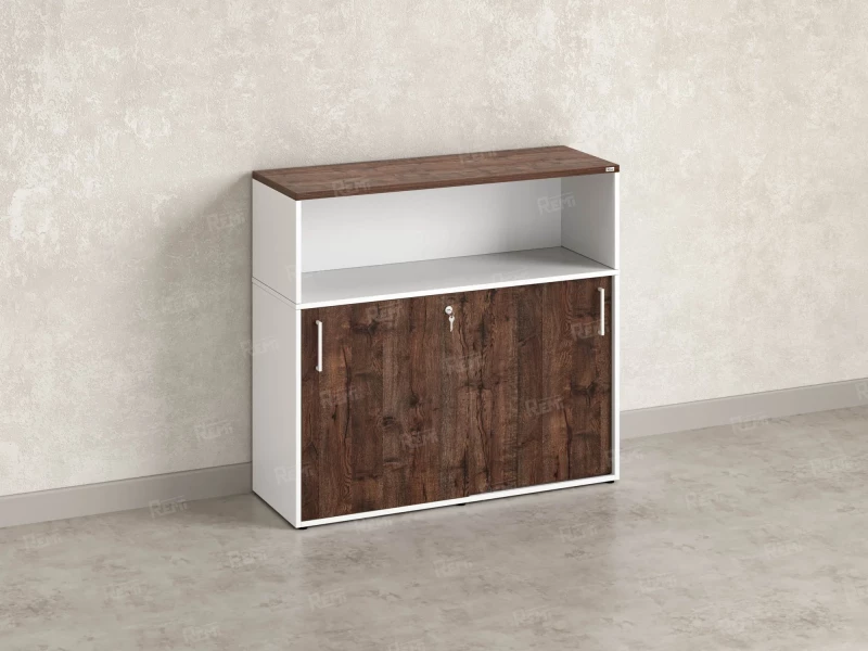 Шкаф-купе низкий, 2 полки с надстройкой, на регулируемых опорах 1200x420x1100 RM127-120x42 Дуб Апрельский шоколад/Белый