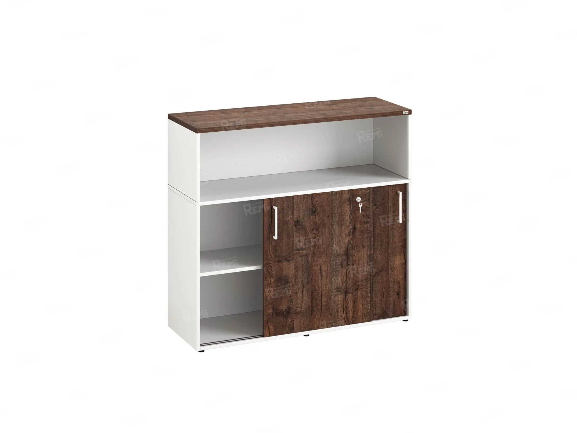 Шкаф-купе низкий, 2 полки с надстройкой, на регулируемых опорах 1200x420x1100 RM127-120x42 Дуб Апрельский шоколад/Белый