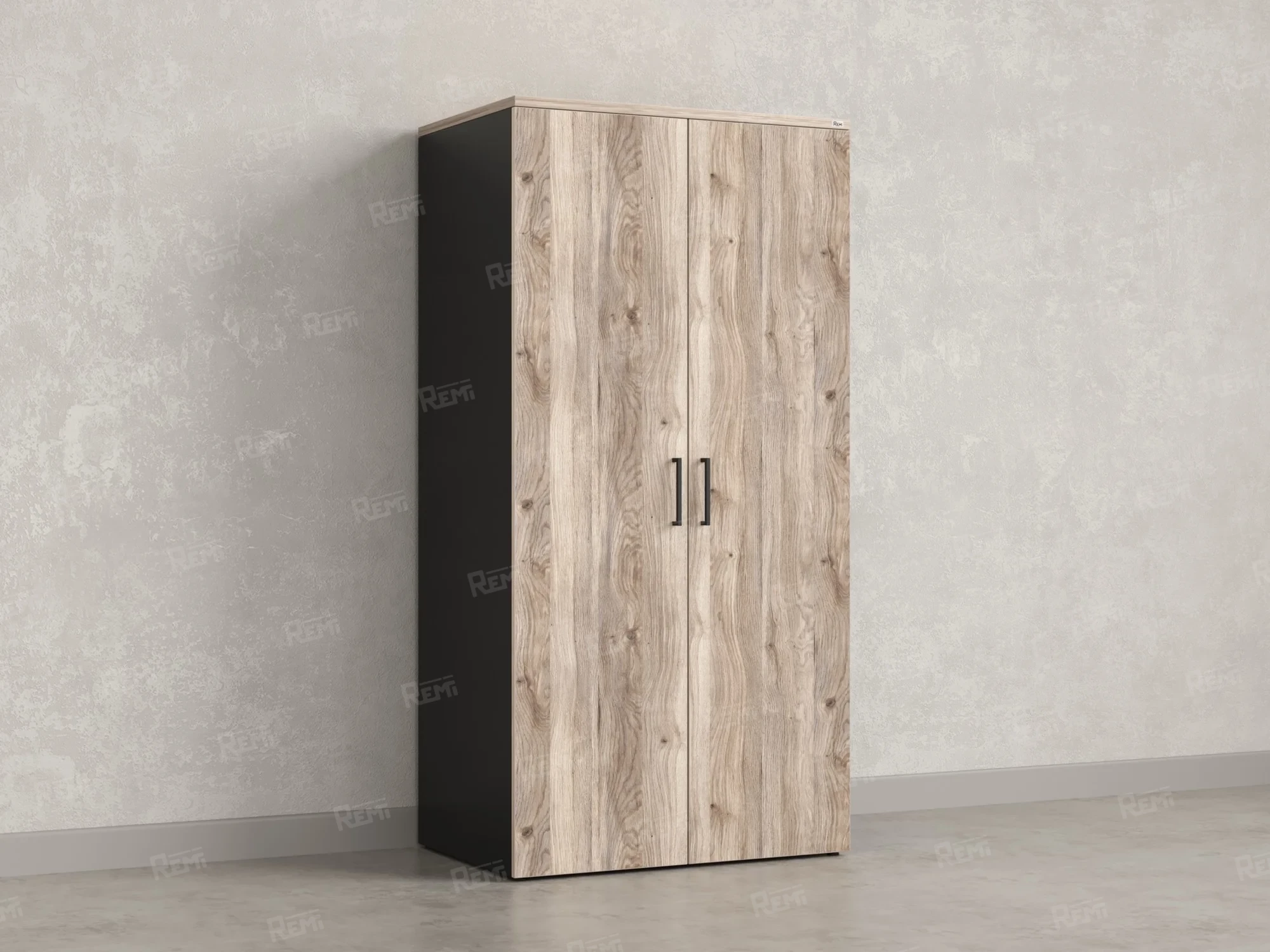 Гардероб, на регулируемых опорах, штанга, 1 полка 900x600x1800 RM159-90x60 Дуб Маувелла/Черный