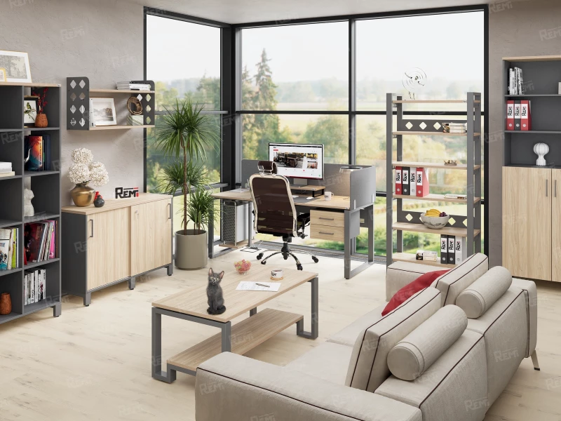 Стол с брифингом на О-образных опорах с экраном ЛДСП RM046-10x7 1000x1700x750 Вяз Швейцарский светлый/Серый