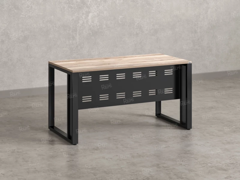 Стол прямой на О-образных опорах с металлическим экраном 1400x900x750 RM042-14x9 Дуб Маувелла/Черный