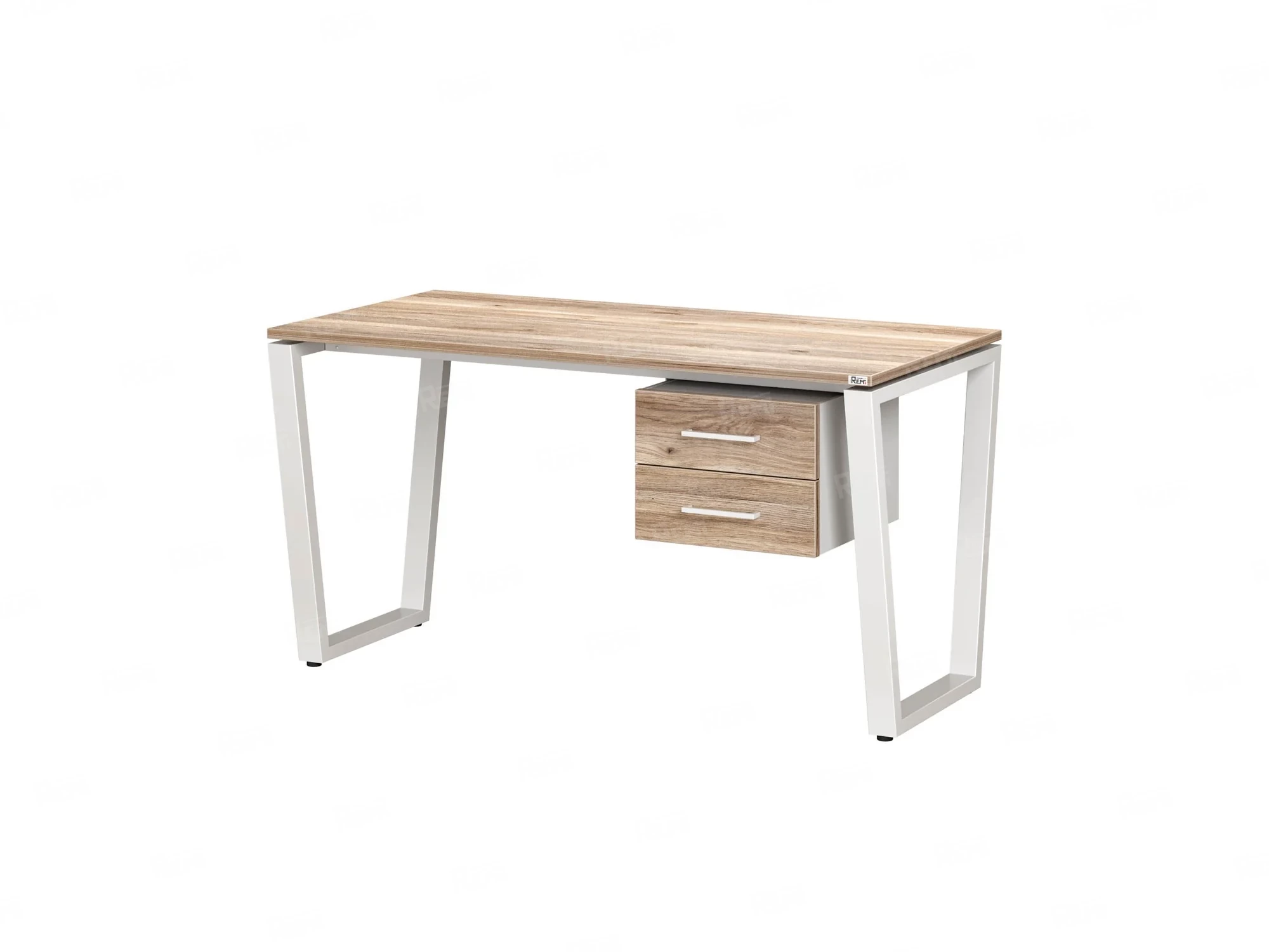 Стол прямой с подвесной тумбой 2 ящика, U-опора 1800x800x750 RM035-18x8 Дуб Маувелла/Белый