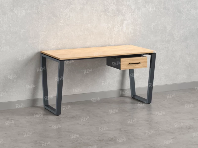 Стол прямой с подвесной тумбой, U-опора 1800x600x750 RM034-18x6 Вяз Швейцарский светлый/Серый