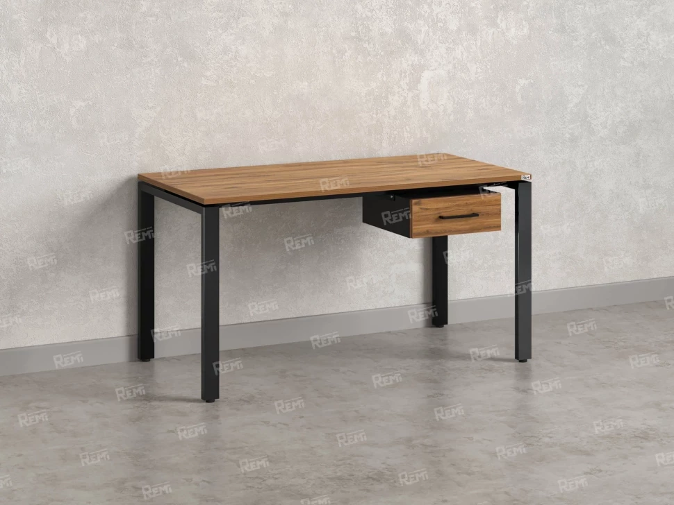 Стол прямой с подвесной тумбой, П-опора 1800x600x750 RM038-18x6 Дуб Юстус/Черный