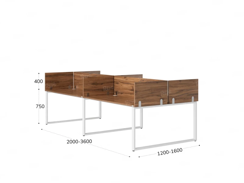 Бенч-система, 4 рабочих места, на О-образных опорах, 8 ЛДСП экранов 3200x1600x750 RM170-1-16x16 Дуб Юстус/Белый