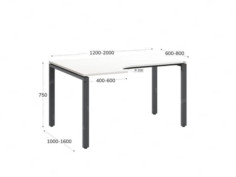 Стол угловой, П-опора, левый 1600x600/900x750, RM053-16x6-9 Белый/Серый