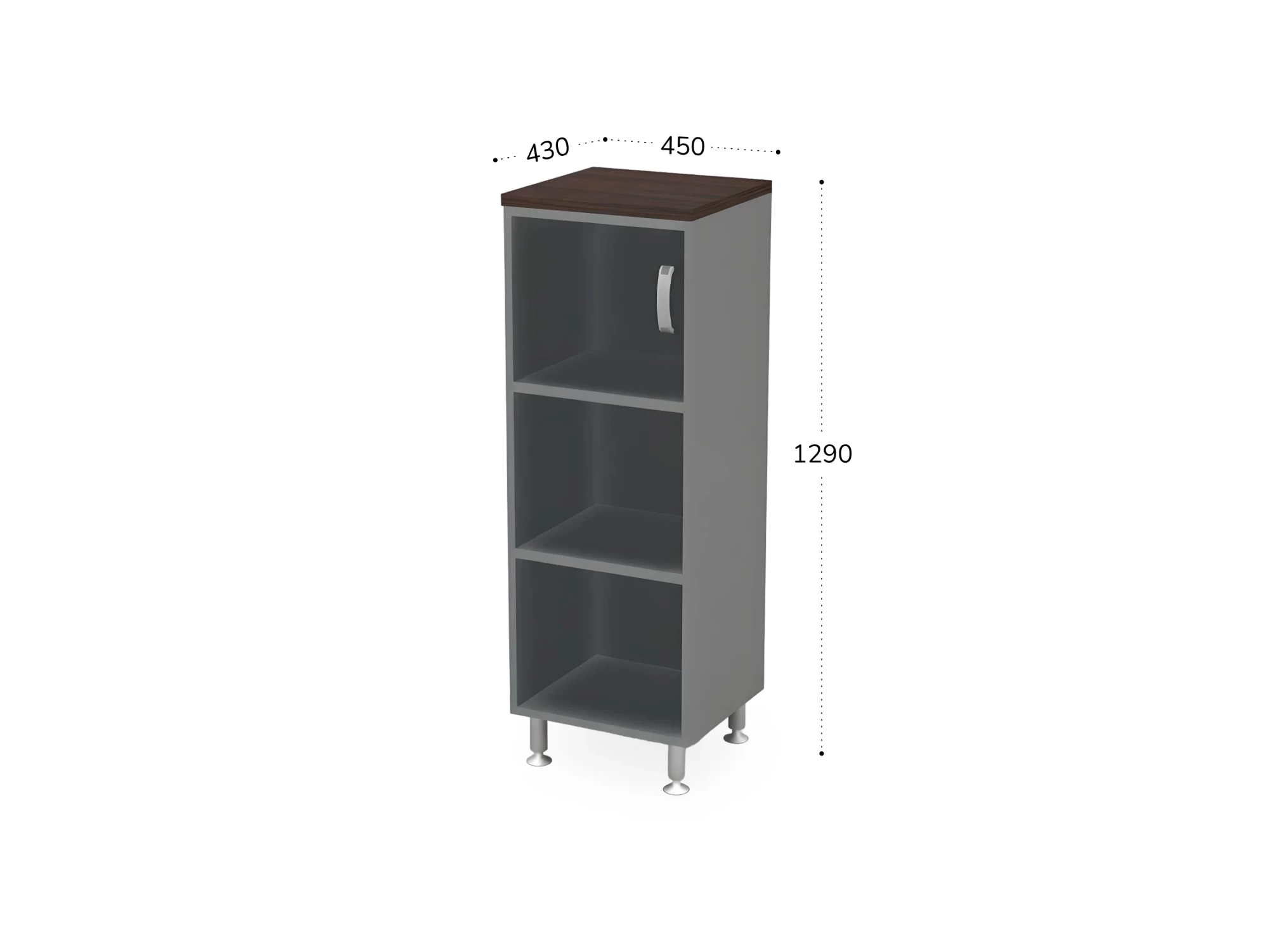 BRL RB049-45х43L Стеллаж закрытый витрина стекло левый 450х430х1290 Венге/Серый вулканический