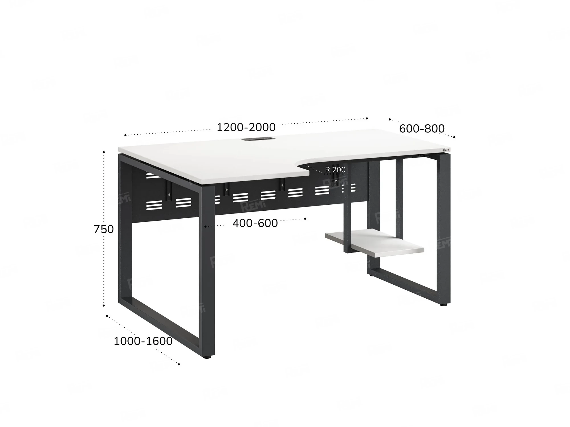 Стол угловой, экран металл, О-опора, левый 1400x600/900x750, RM056-14x6-9 Белый/Серый