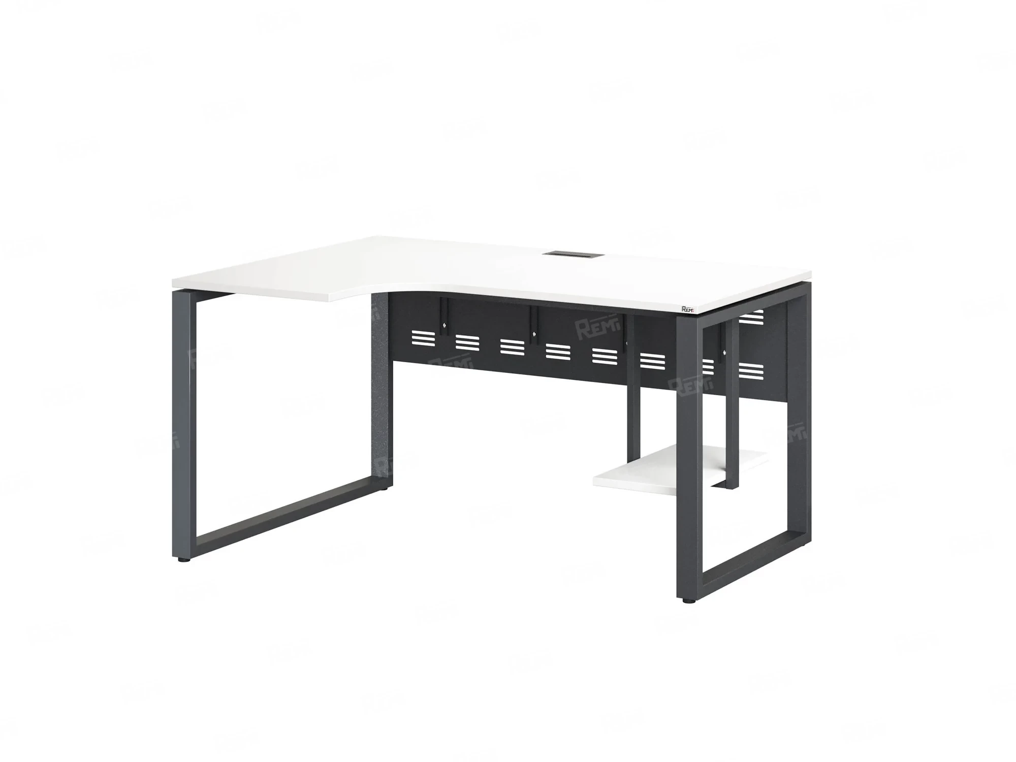 Стол угловой, экран металл, О-опора, левый 1400x600/900x750, RM056-14x6-9 Белый/Серый