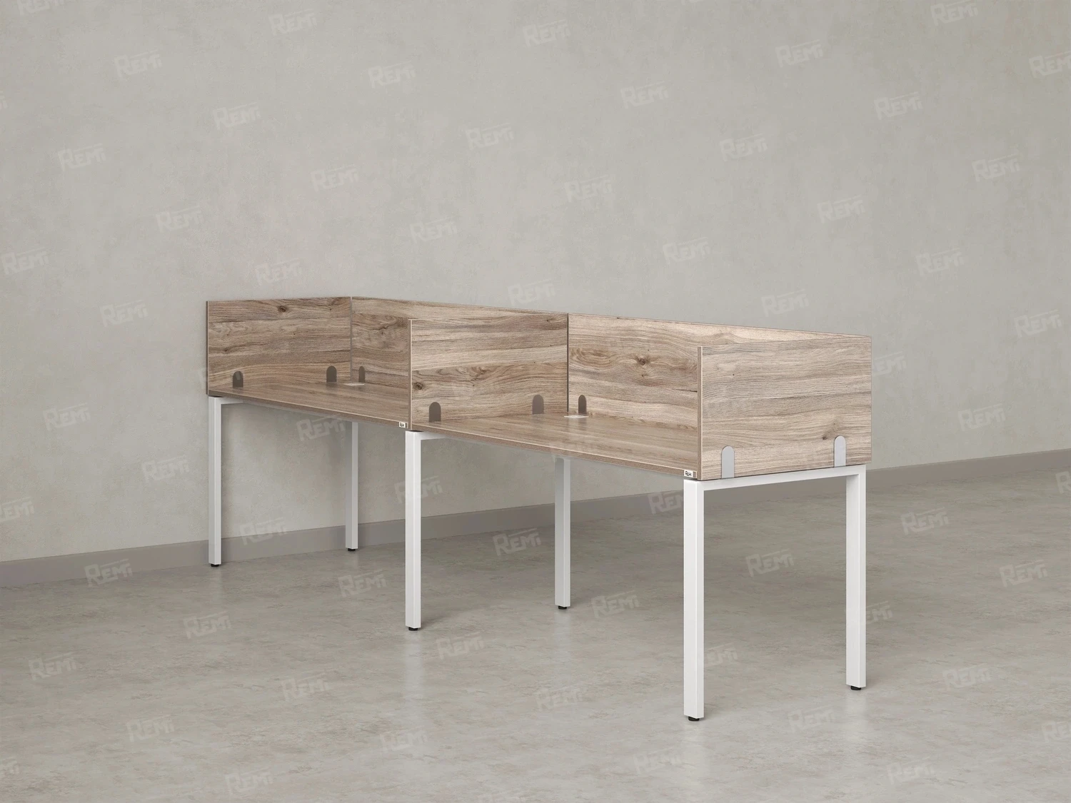 Бенч-система в 1 ряд, 2 рабочих места 5 ЛДСП экранов 2700x800x750 RM167-2-27x8 Дуб Маувелла/Белый