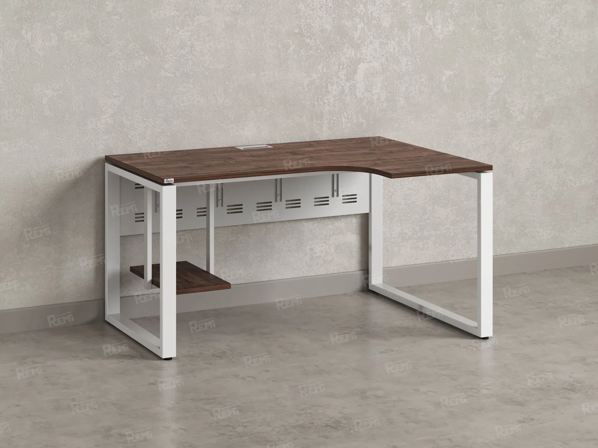 Стол угловой, экран металл, О-опора, правый 1400x700/900x750, RM057-14x7-9 Дуб Апрельский шоколад/Белый