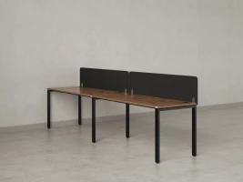 Бенч-система в 1 ряд, 2 рабочих места 2 тканевых экранов 2700x600x750 RM167-3-27x6 Дуб Юстус/Черный