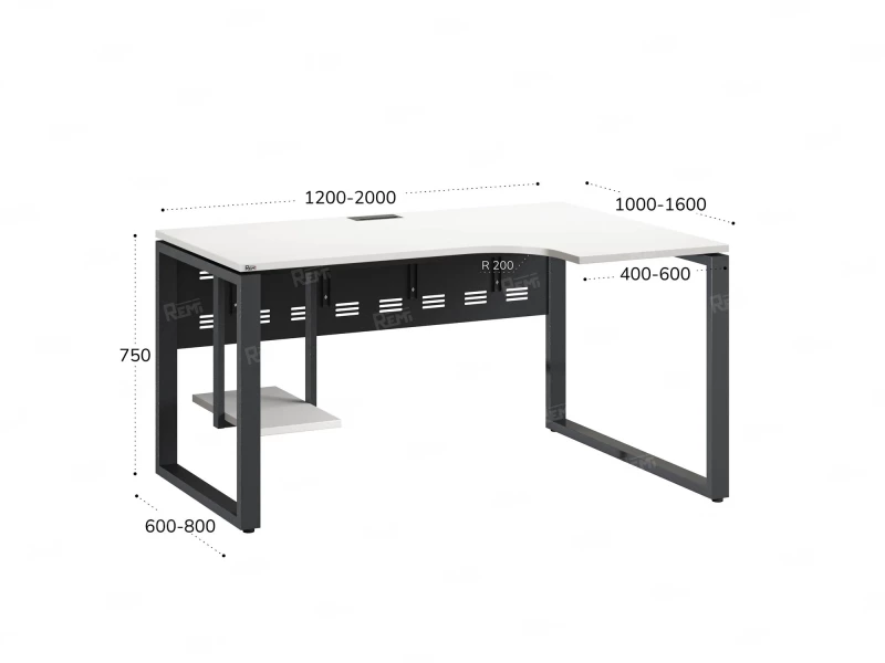 Стол угловой, экран металл, О-опора, правый 1800x600/900x750, RM057-18x6-9 Белый/Серый