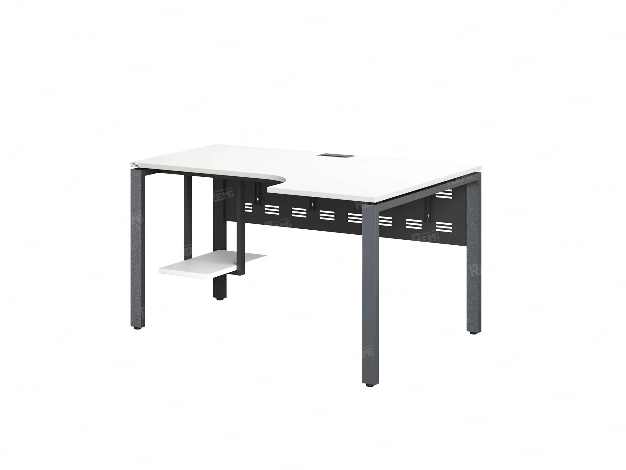 Стол угловой, экран металл, П-опора, правый 1600x600/900x750, RM058-16x6-9 Белый/Серый