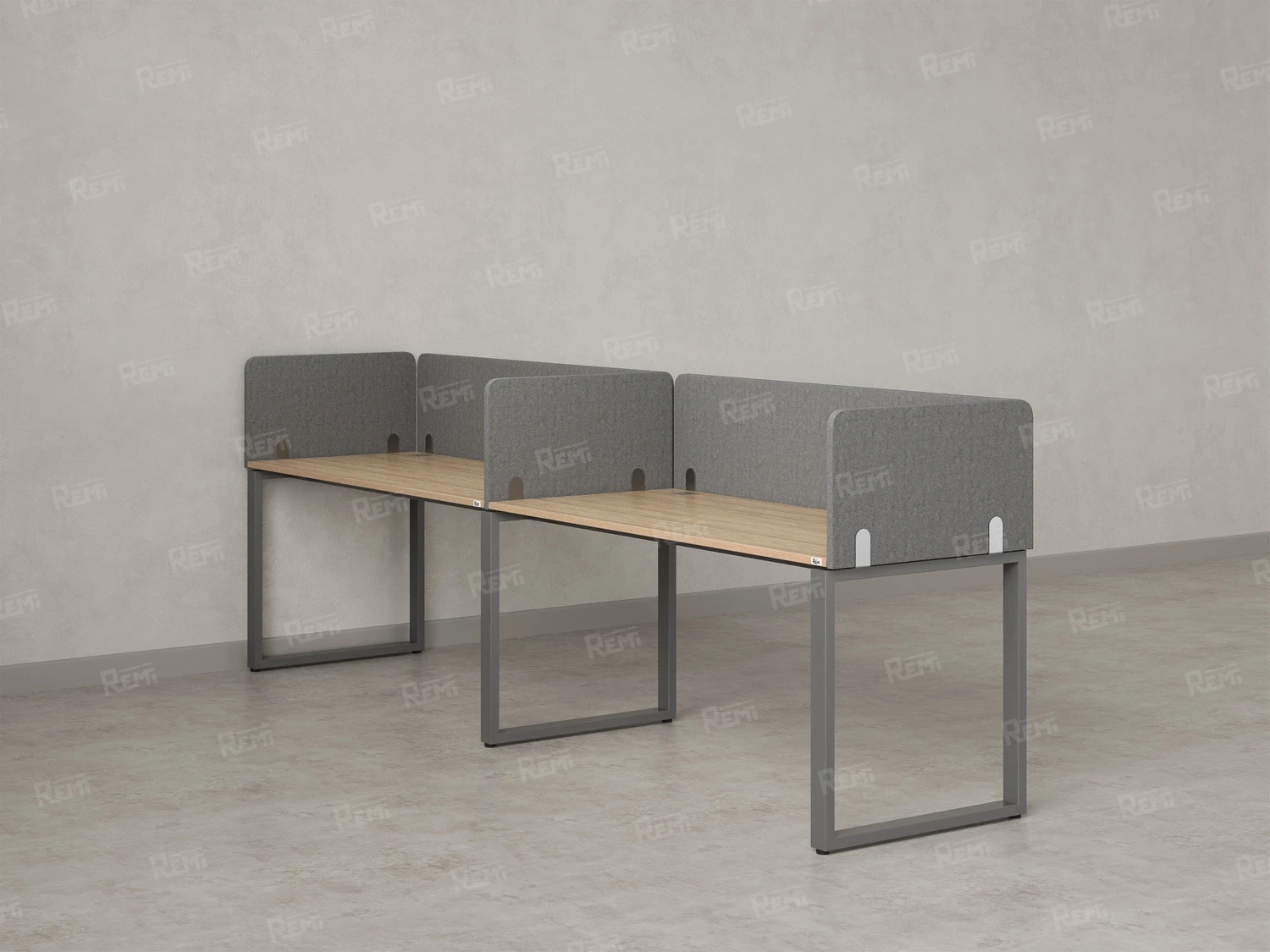 Бенч-система в 1 ряд, 2 рабочих места 5 тканевых экранов 3200x700x750 RM168-1-32x7 Вяз Швейцарский светлый/Серый