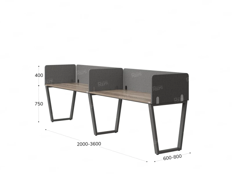 Бенч-система в 1 ряд, 2 рабочих места 5 тканевых экранов 2400x600x750 RM174-1-24x6 Дуб Маувелла/Серый