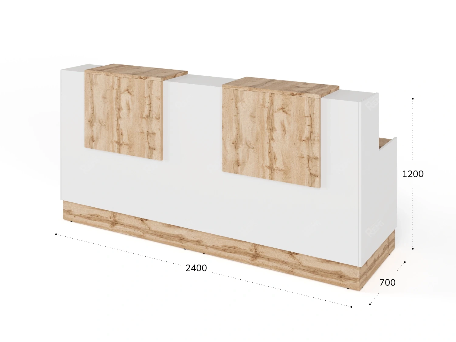 Стойка ресепшн 2-240 2400x700x1200 RTD085 Вотан/Белый. Серия Тандем / Tandem. Серия Тандем / Tandem