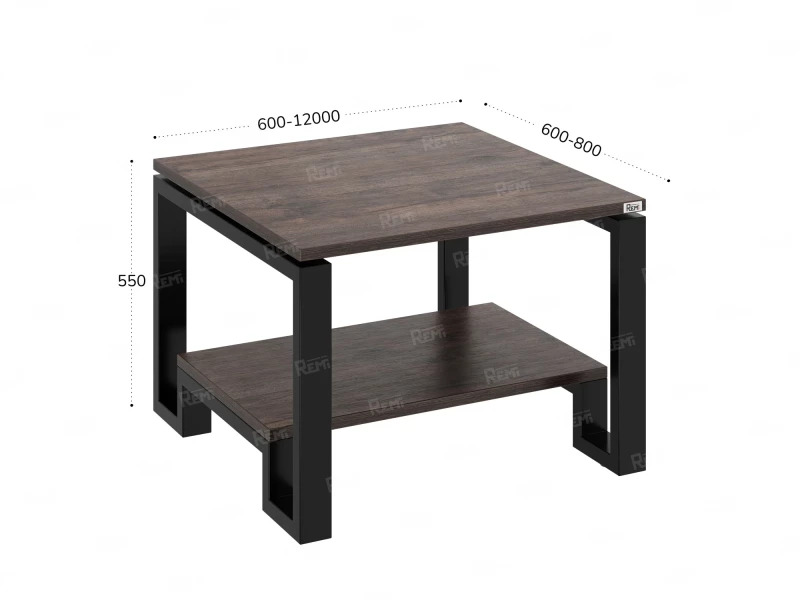 Журнальный стол с полкой 600x600x550 RM181-6x6 Дуб Апрельский шоколад/Черный