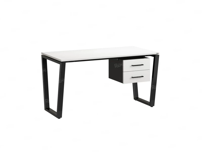 Стол прямой с подвесной тумбой 2 ящика, U-опора 2000x600x750 RM035-20x6 Белый/Черный