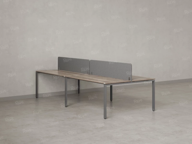 Бенч-система, 4 рабочих места, на П-образных опорах, 2 тканевых экранов 3600x1400x750 RM166-3-18x14 Дуб Маувелла/Серый