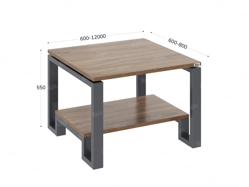 Журнальный стол с полкой 900x800x550 RM181-9x8 Дуб Юстус/Серый