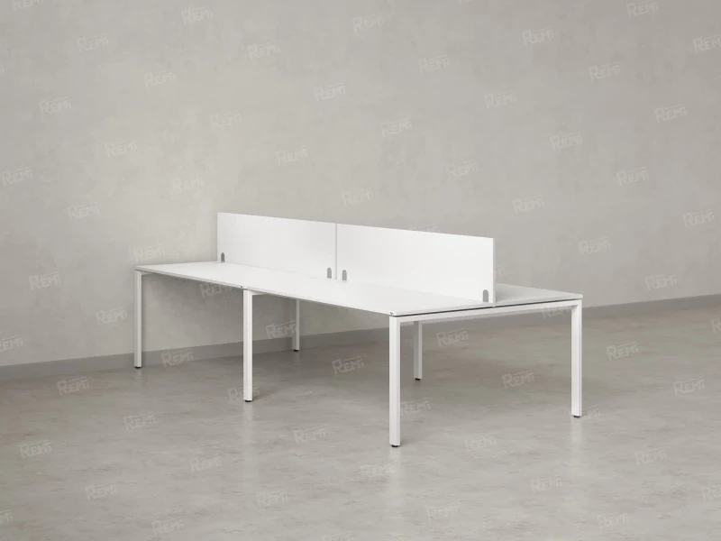 Бенч-система, 4 рабочих места, на П-образных опорах, 2 ЛДСП экранов 3600x1200x750 RM166-4-18x12 Белый/Белый