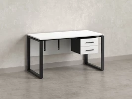Стол прямой, подвесная тумба, ЛДСП экран, О-опора 2000x600x750 RM033-20x6 Белый/Черный