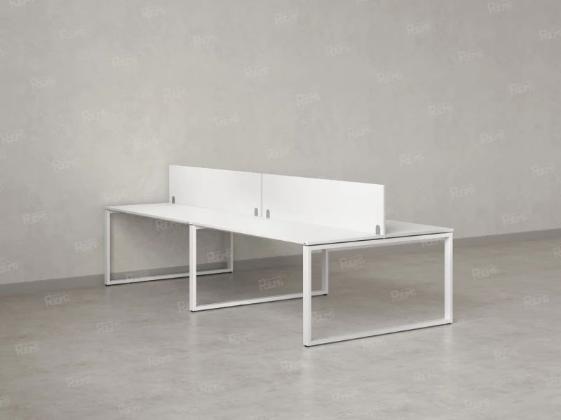 Бенч-система, 4 рабочих места, на О-образных опорах, 2 ЛДСП экранов 2000x1600x750 RM170-4-10x16 Белый/Белый