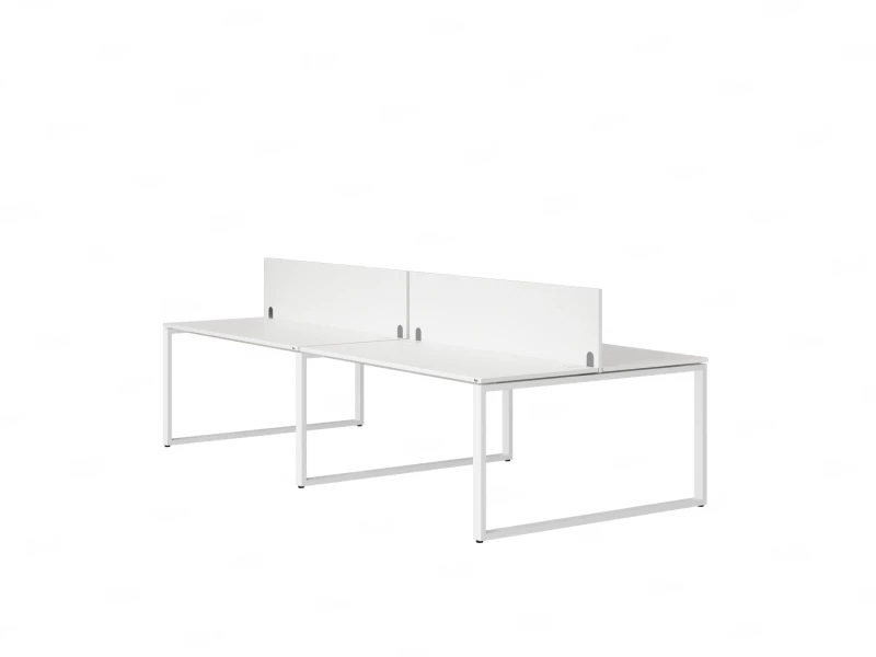 Бенч-система, 4 рабочих места, на О-образных опорах, 2 ЛДСП экранов 2000x1600x750 RM170-4-10x16 Белый/Белый