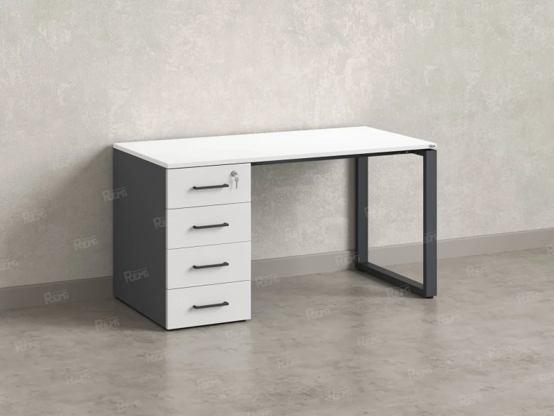 Стол прямой с тумбой на О-образных опоре, левый 1800x700x750 RM104-18x7 Белый/Серый