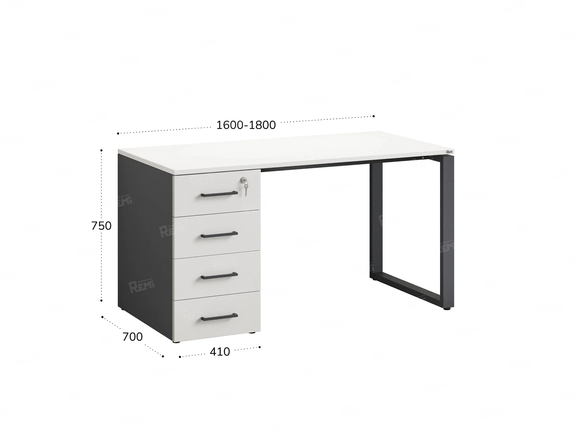 Стол прямой с тумбой на О-образных опоре, левый 1800x700x750 RM104-18x7 Белый/Серый