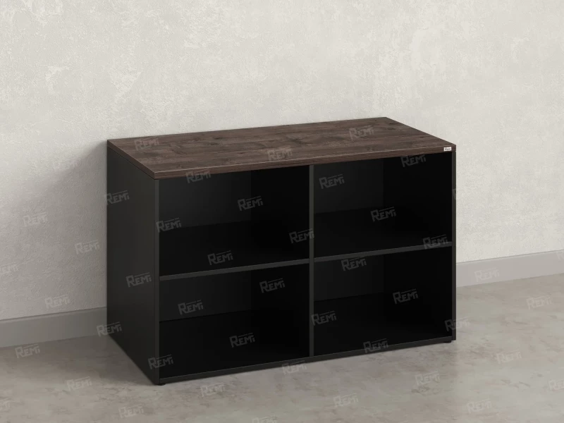 Стеллаж низкий, 4 ячейки 1200х600х750 RM146-12x6 Дуб Апрельский шоколад/Черный