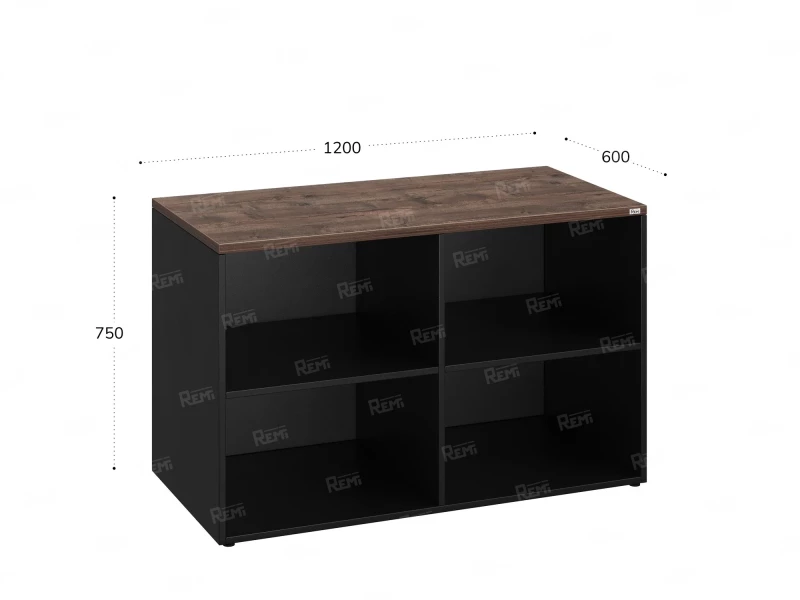 Стеллаж низкий, 4 ячейки 1200х600х750 RM146-12x6 Дуб Апрельский шоколад/Черный