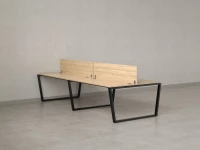 Бенч-система, 4 рабочих места, на U-образных опорах, 2 ЛДСП экранов 2400x1600x750 RM173-4-12x16 Вяз Швейцарский светлый/Черный